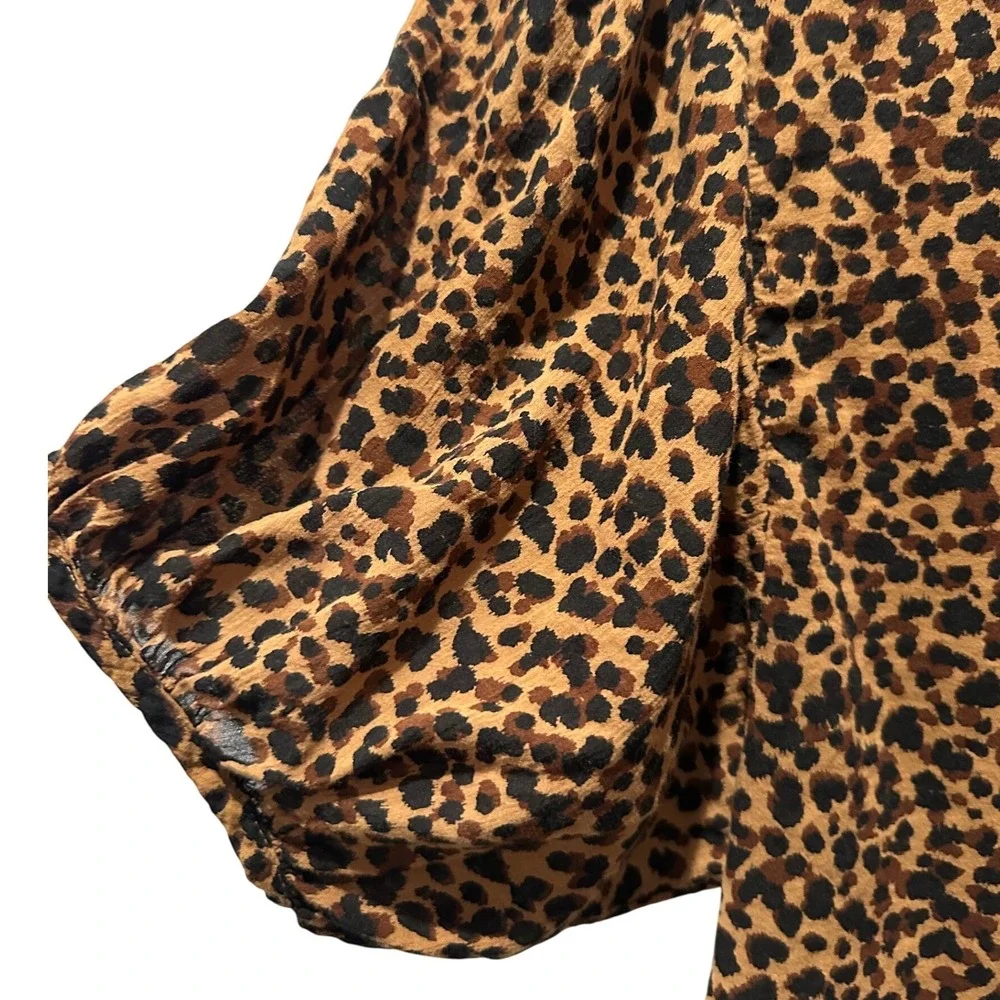Madewell‎ Leopard Print Puff Sleeve Top Womens Size S Brown Excellent Condition